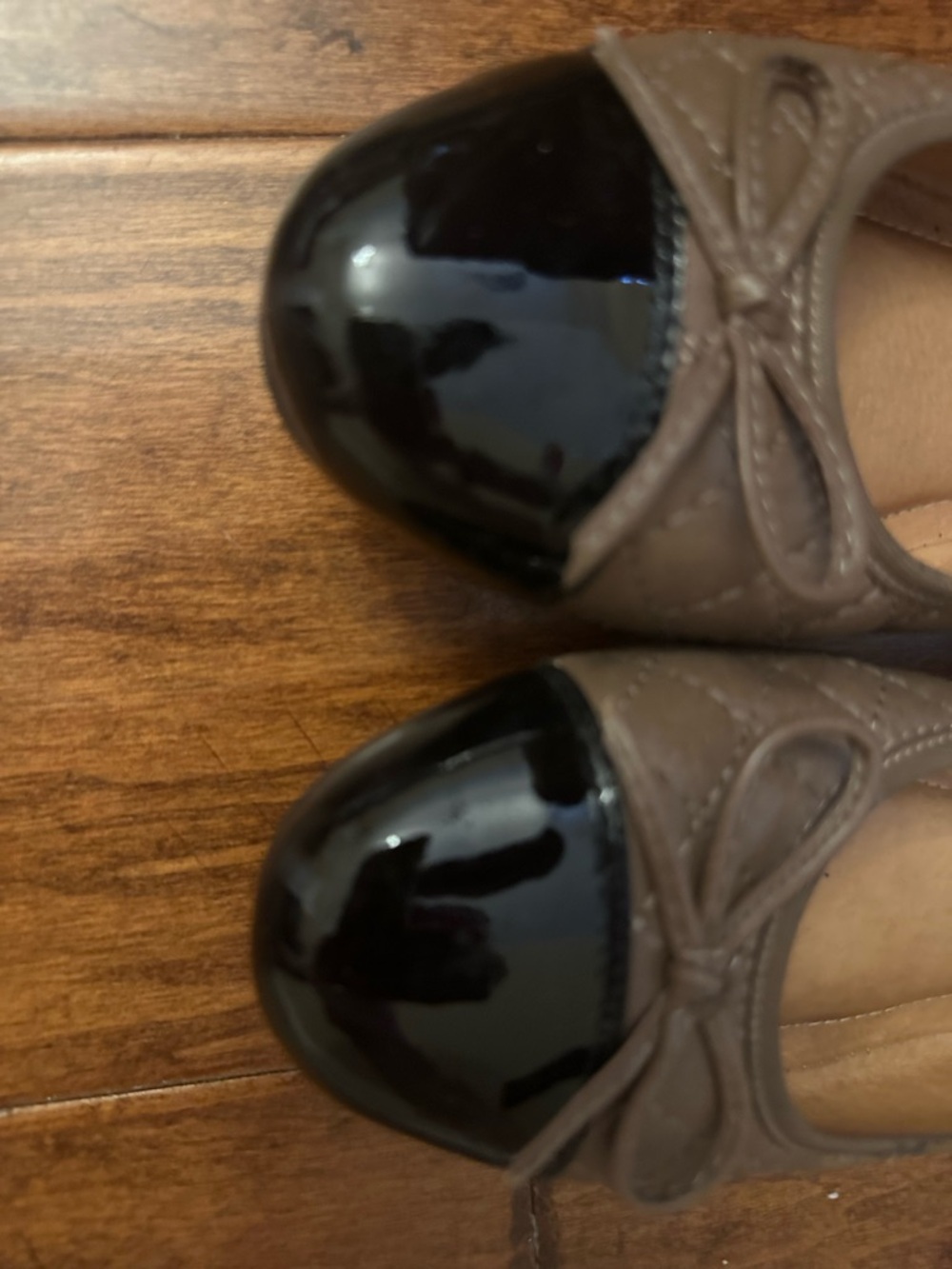 Josef Seibel Taupe Flats with Black Patent Toe Caps